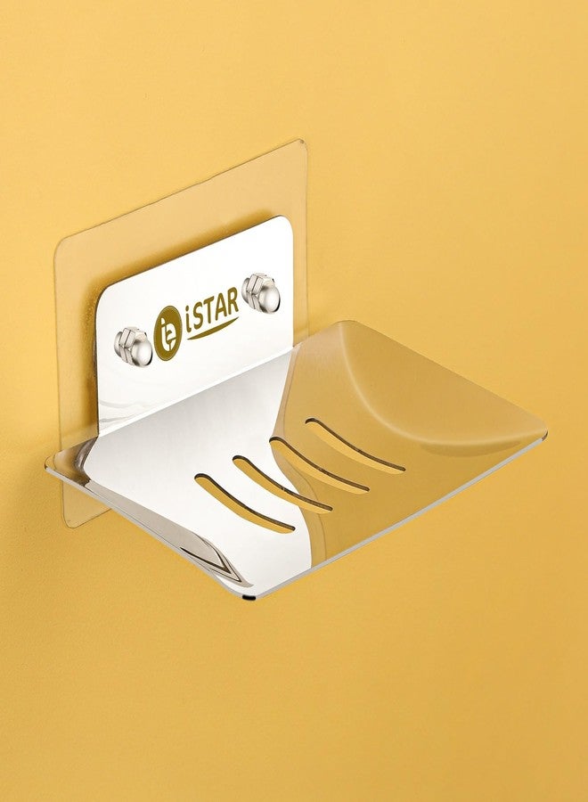iSTAR Stainless Steel Rectangular Soap Dish Stand | Durable Self-Adhesive Drain Soap Case | Wall Mounted Bathroom Accessory for Washroom, Kitchensink, Washbasin, Hotel, Home (Chrome Finish, Pack of 2) - Image 2